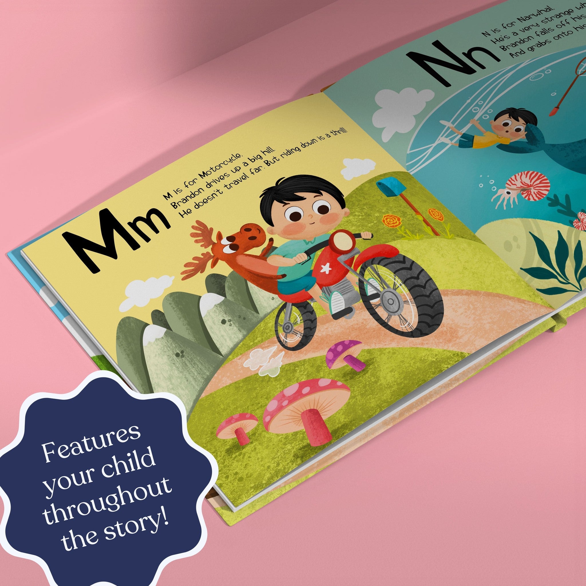 Inside page from ABC Train, a personalized bedtime storybook