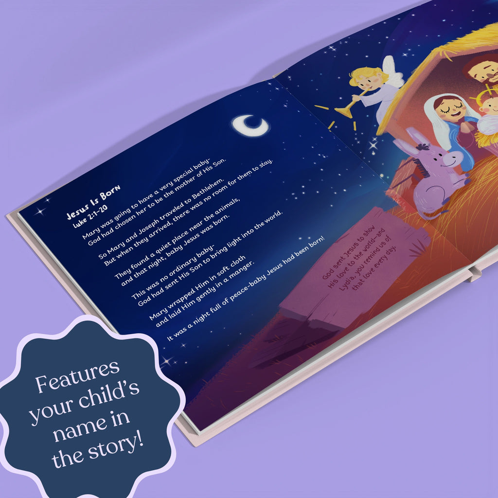 Inside page from First Bible Stories Pink, a personalized faith storybook