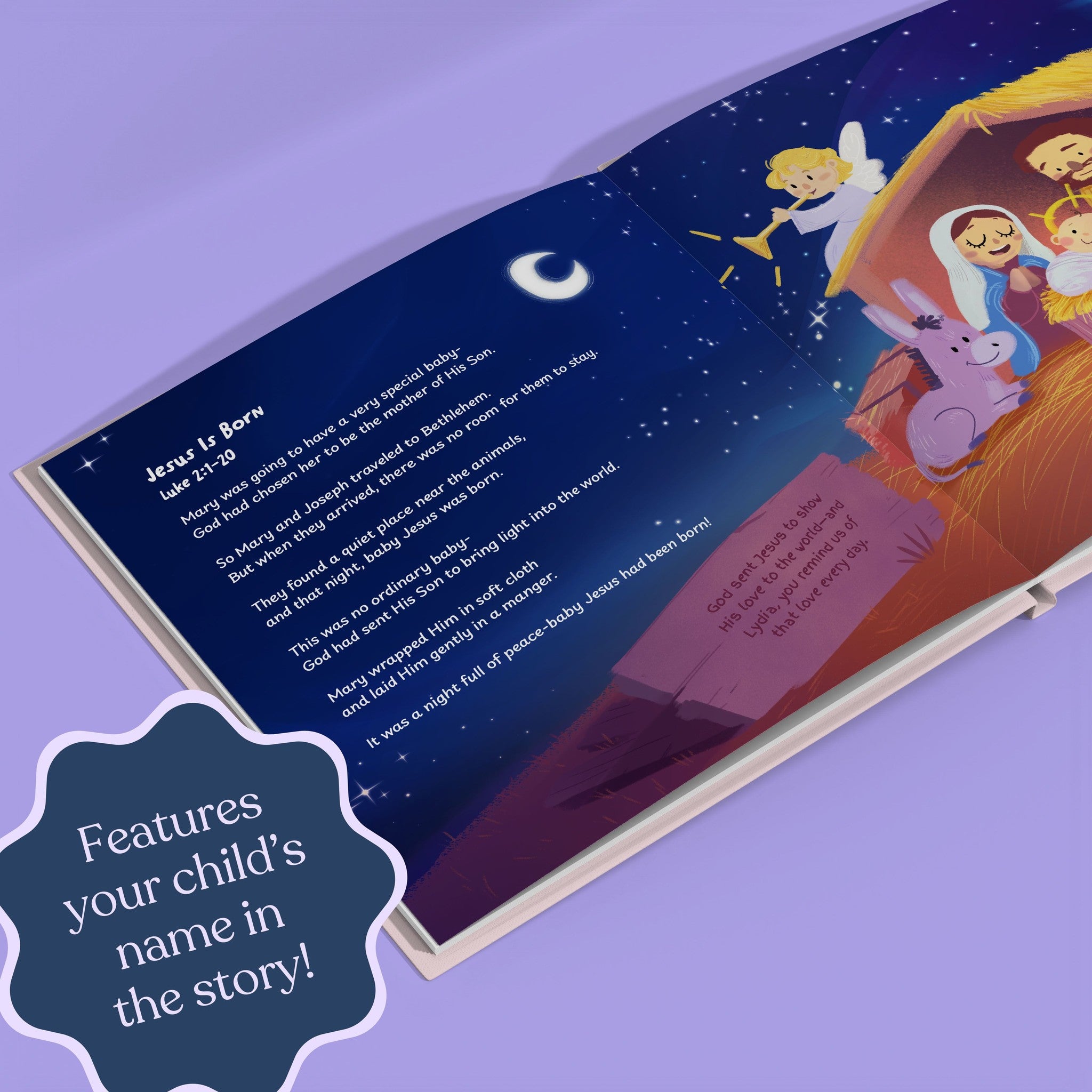 Inside page from First Bible Stories Pink, a personalized faith storybook