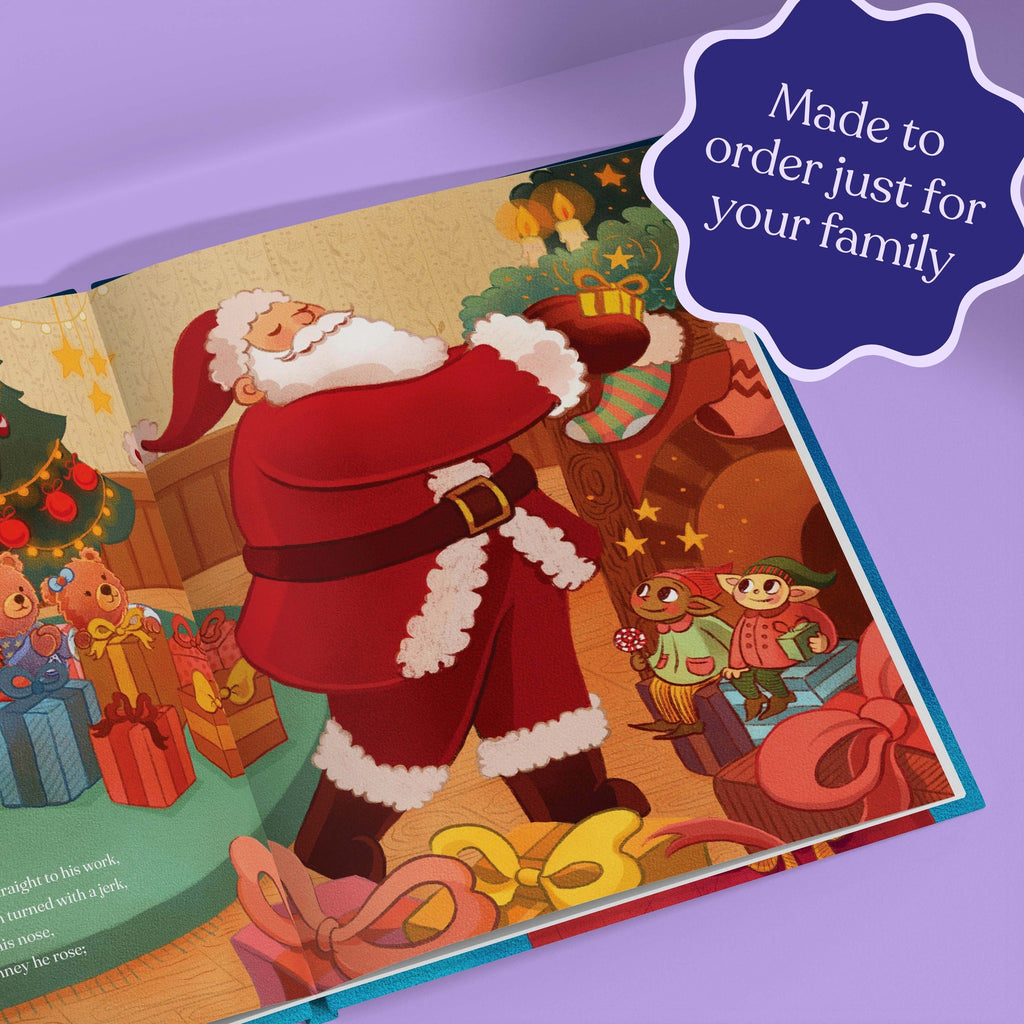 Inside page from Your Family's Night Before Christmas, a personalized holiday storybook