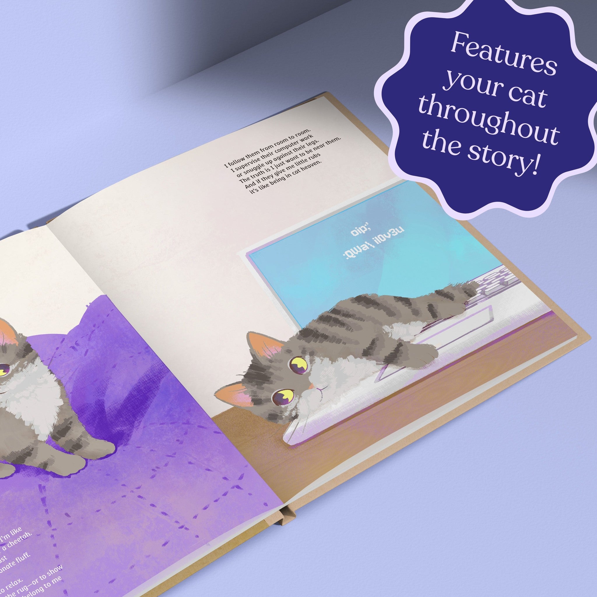 Inside page from The Life of Your Cat, a personalized illustrated adventure book