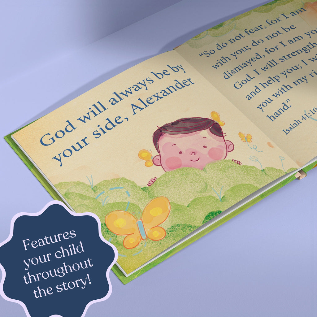 Inside page from God's Promises for You, a personalized faith storybook