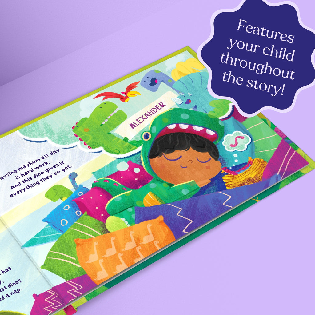 Inside page from How to Raise a Name-O-Saurus, a personalized keepsake storybook