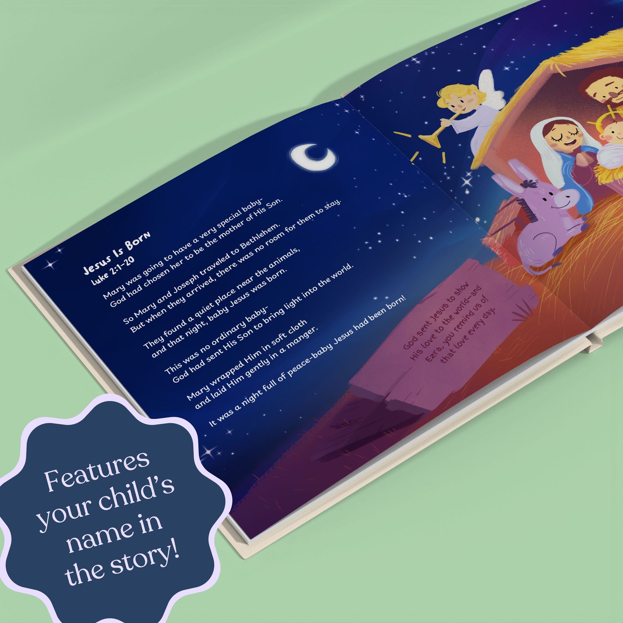 Inside page from First Bible Stories Yellow, a personalized faith storybook