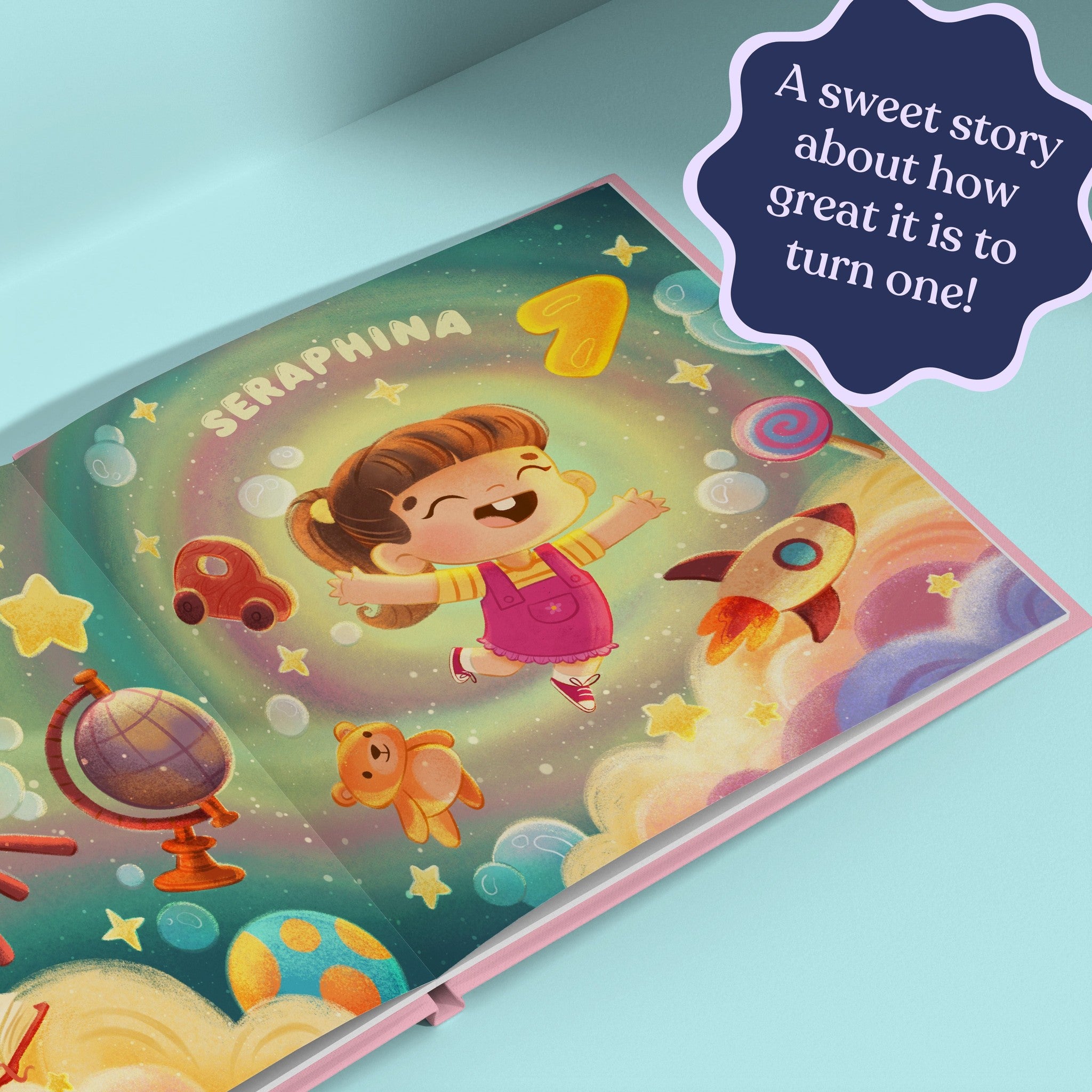 Inside page from Happy First Birthday!, a personalized milestone keepsake book