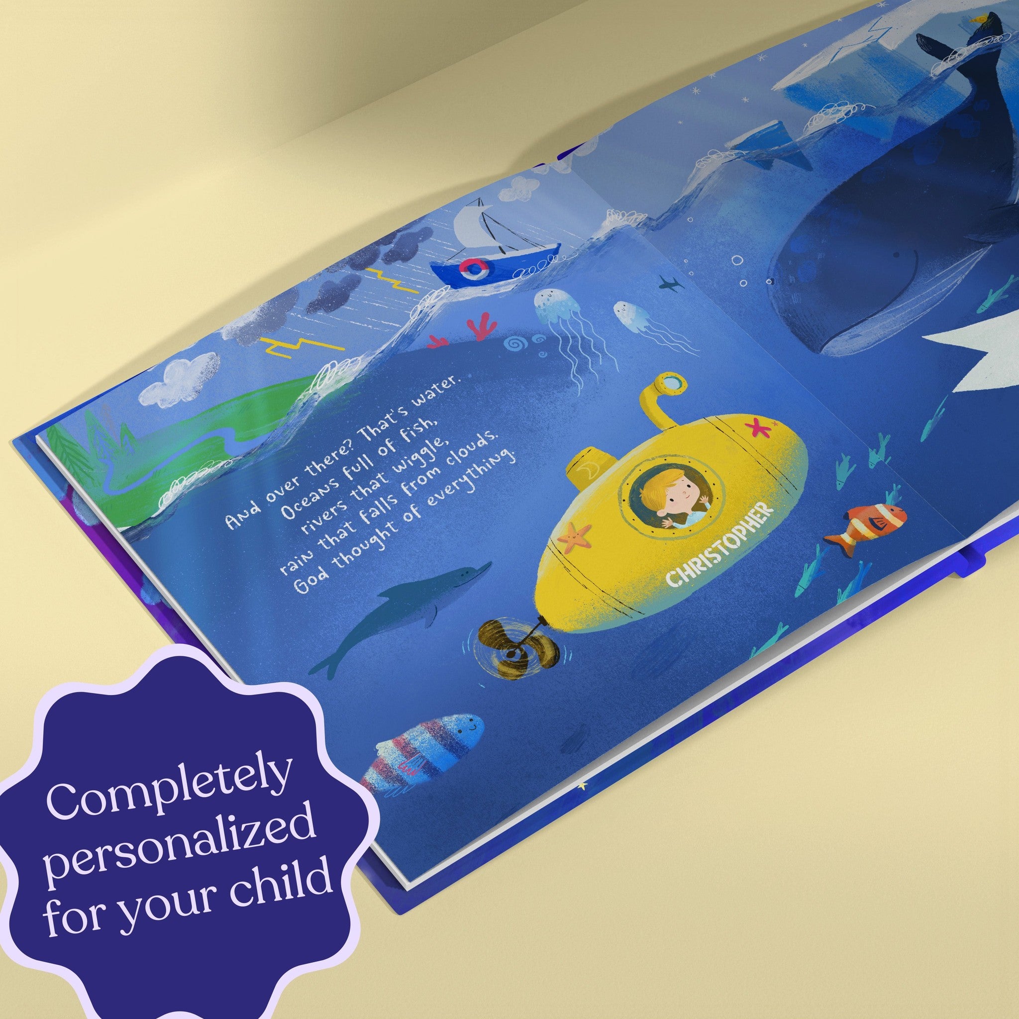 Inside page from God Made This World For You, a personalized faith storybook