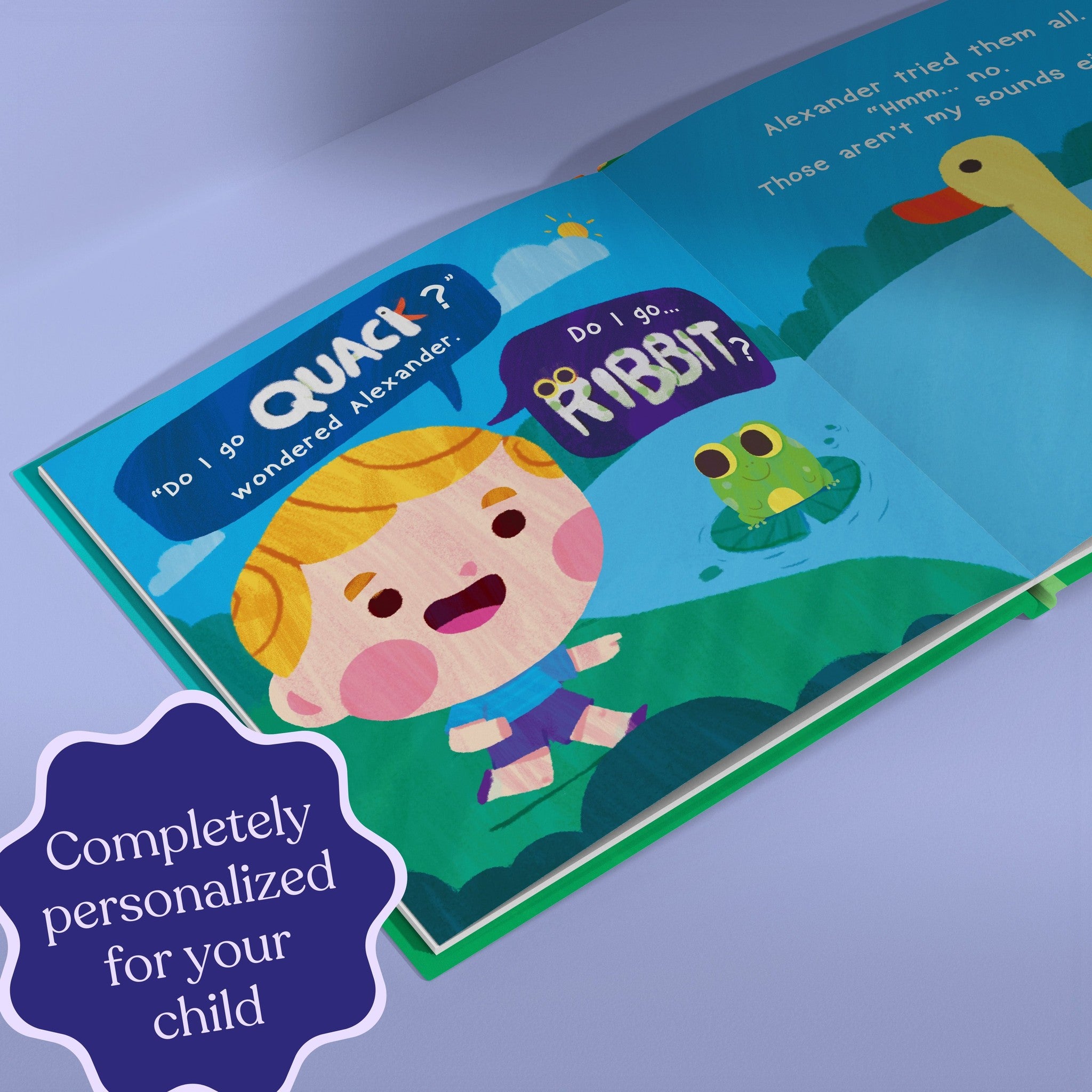 Inside page from I Don't Go Moo!, a personalized illustrated adventure book