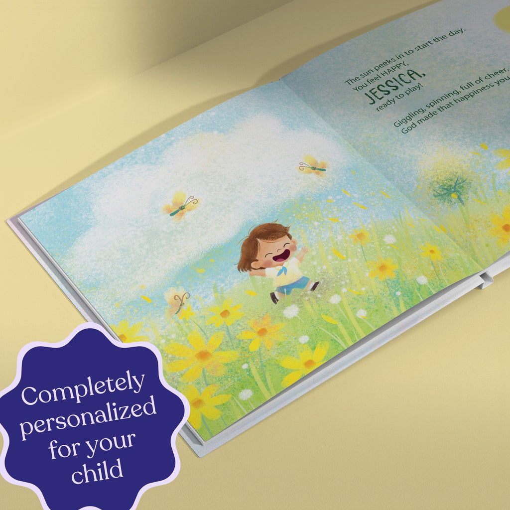 Inside page from God Made All Your Feelings, a personalized faith storybook