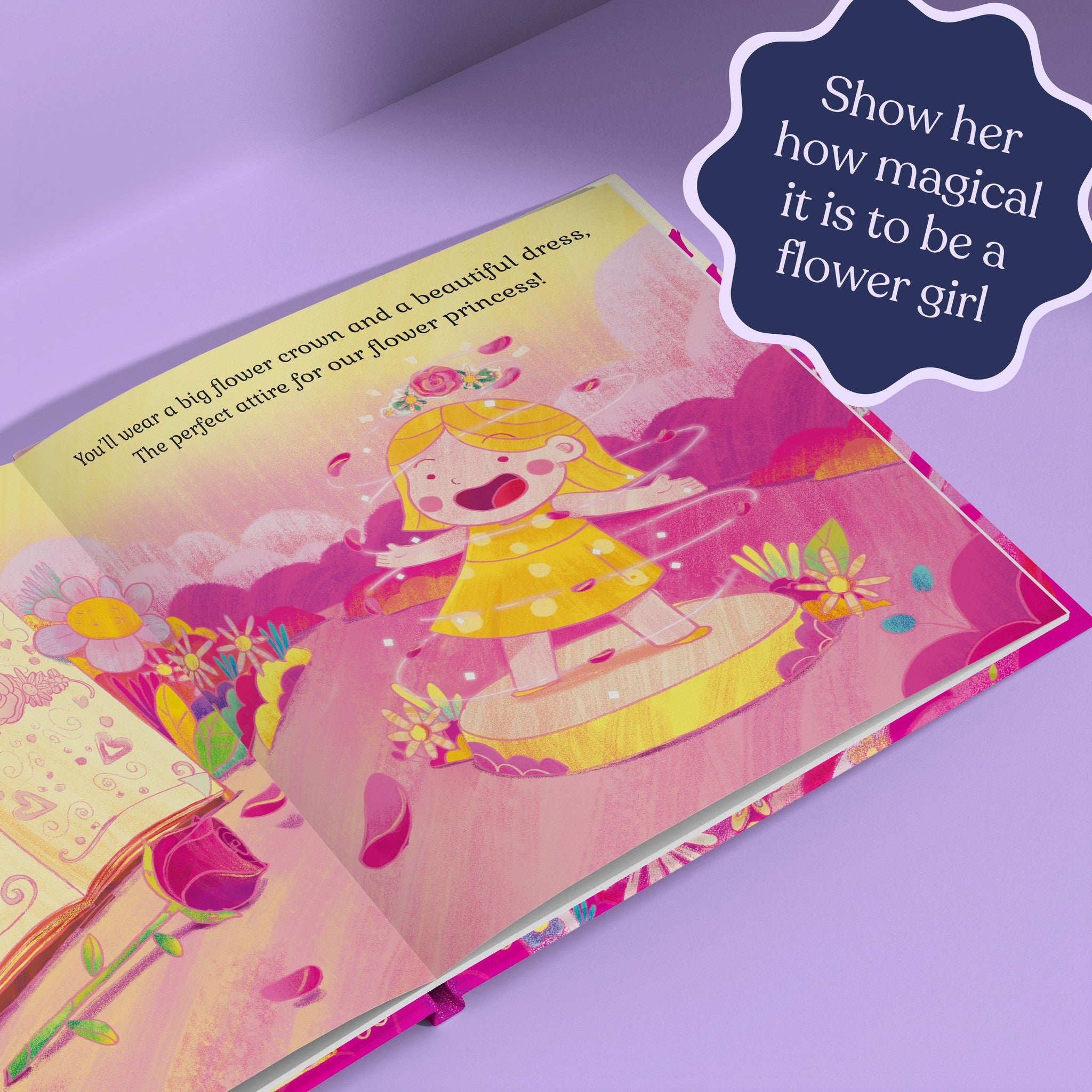 Inside page from Will You Be Our Flower Girl, a personalized milestone keepsake book
