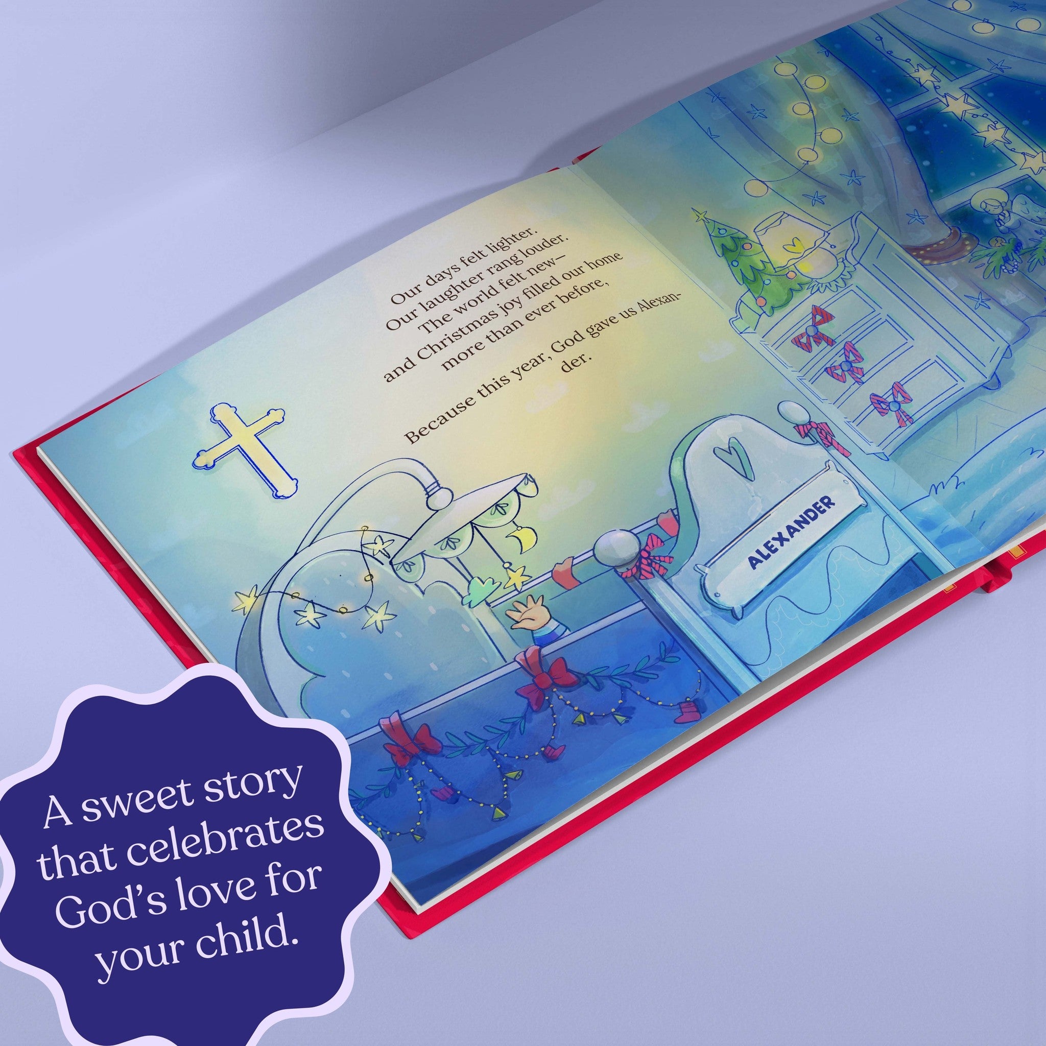 Inside page from This Christmas, God Gave Us You, a personalized holiday storybook