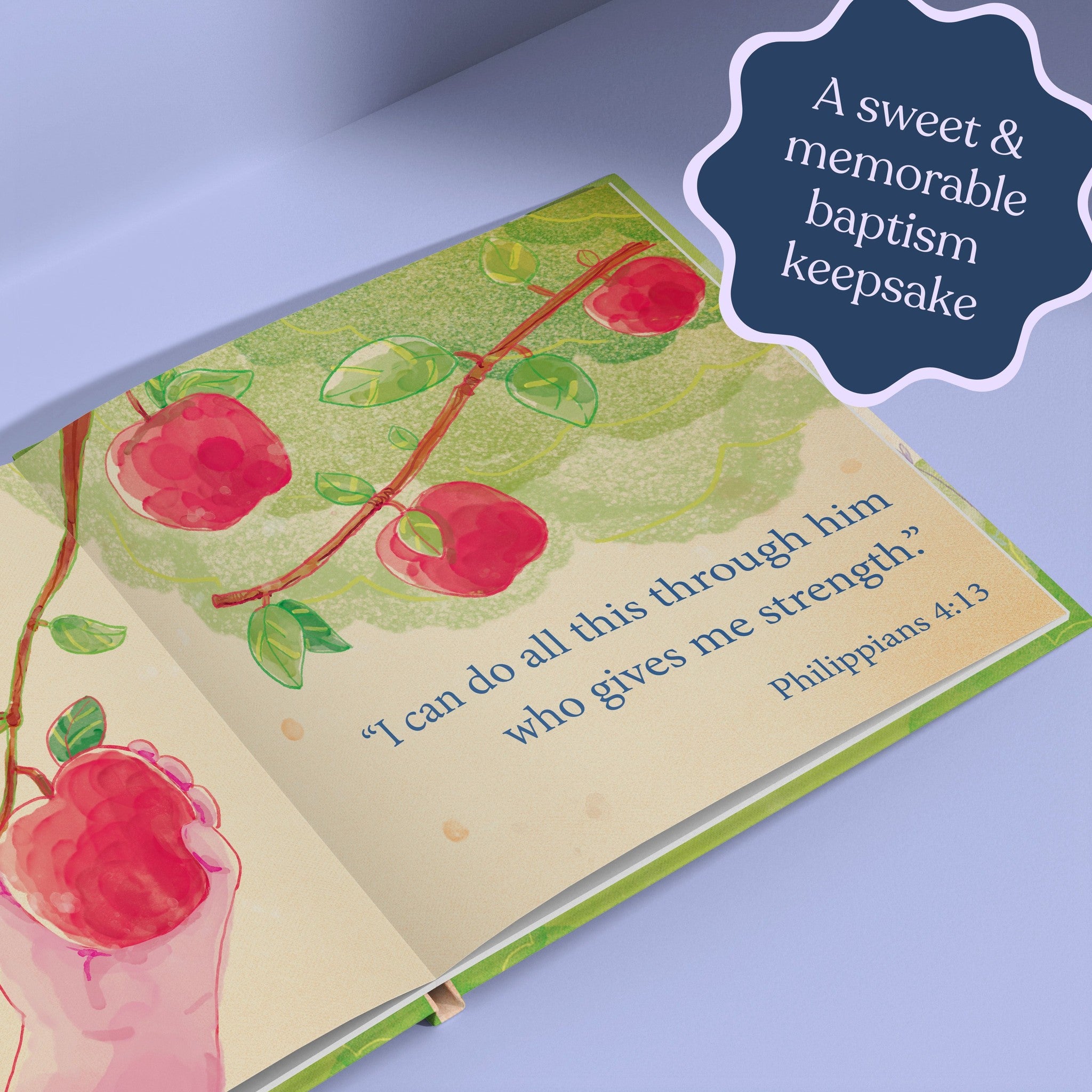 Inside page from God's Promises for You, a personalized faith storybook