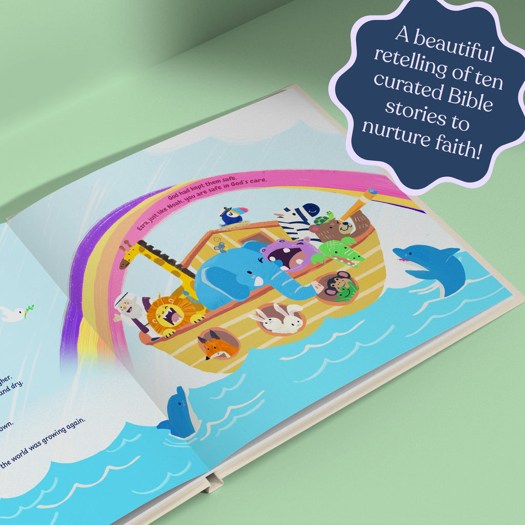 Inside page from First Bible Stories Yellow, a personalized faith storybook