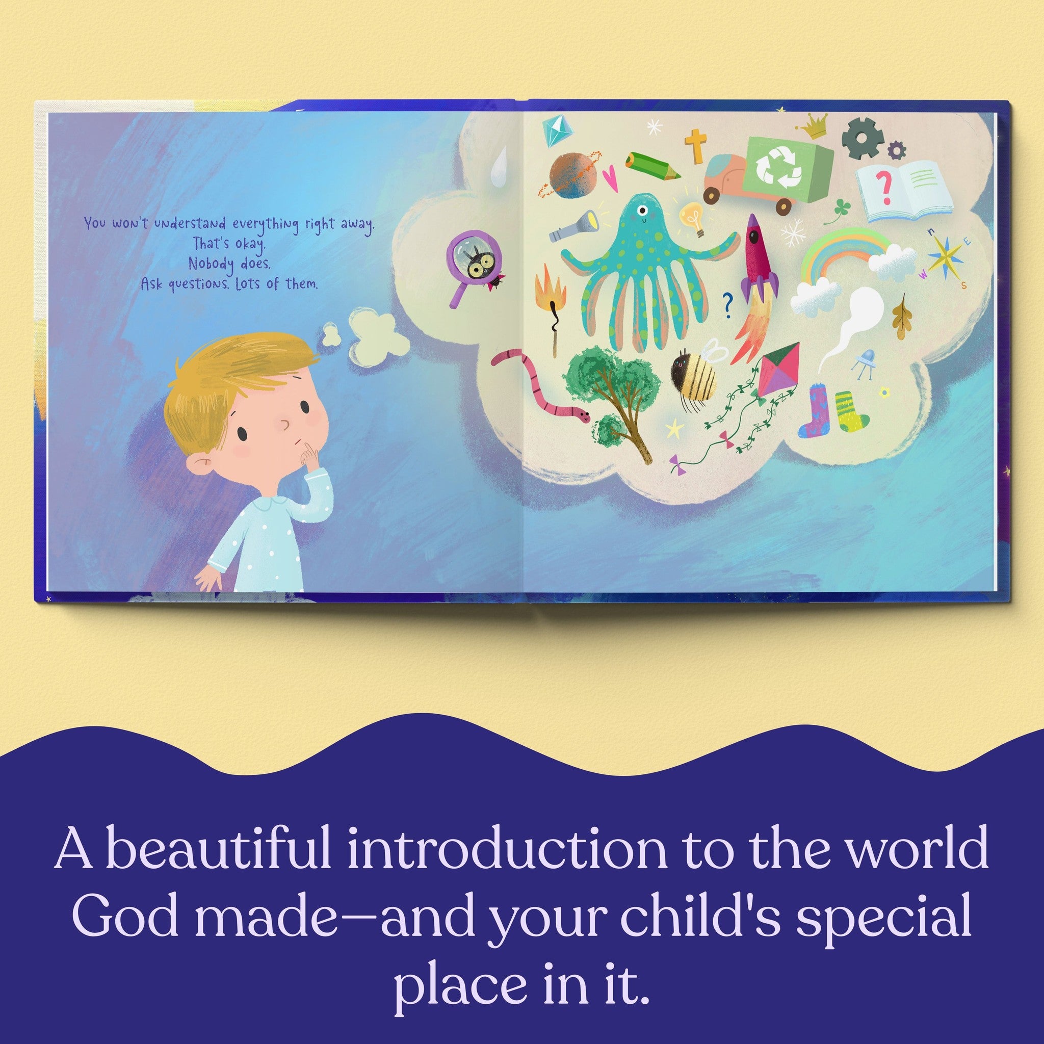 Inside page from God Made This World For You, a personalized faith storybook