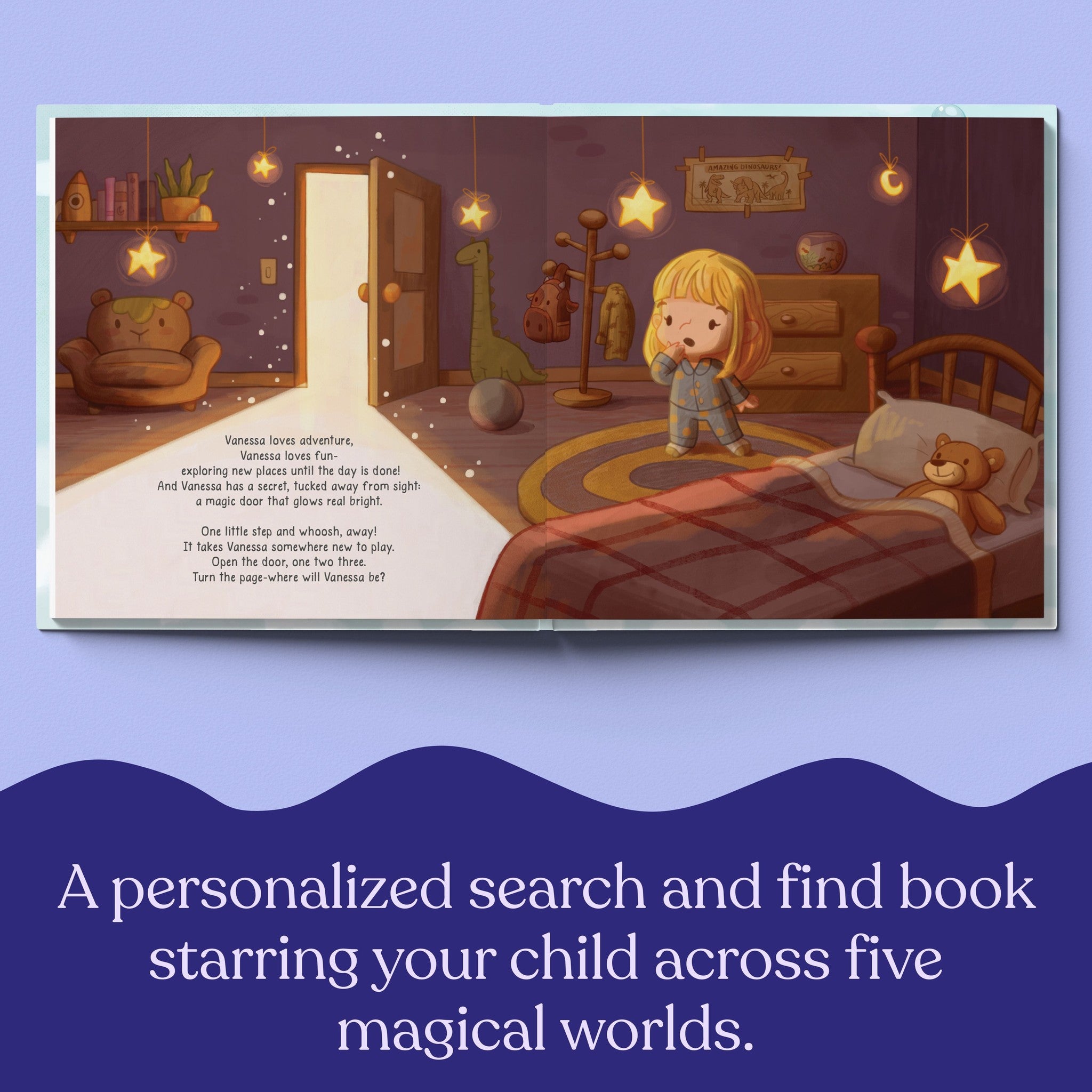 Inside page from I Spy You, a personalized illustrated adventure book