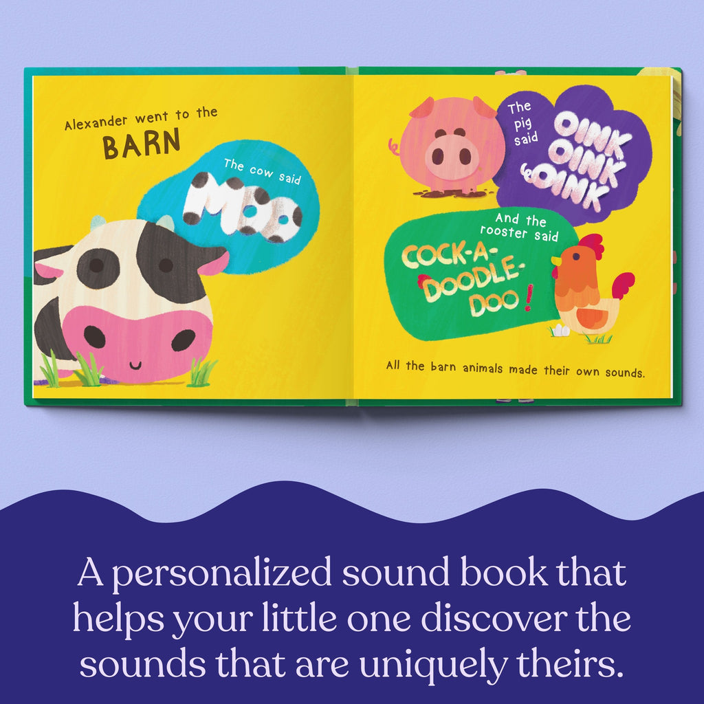 Inside page from I Don't Go Moo!, a personalized illustrated adventure book