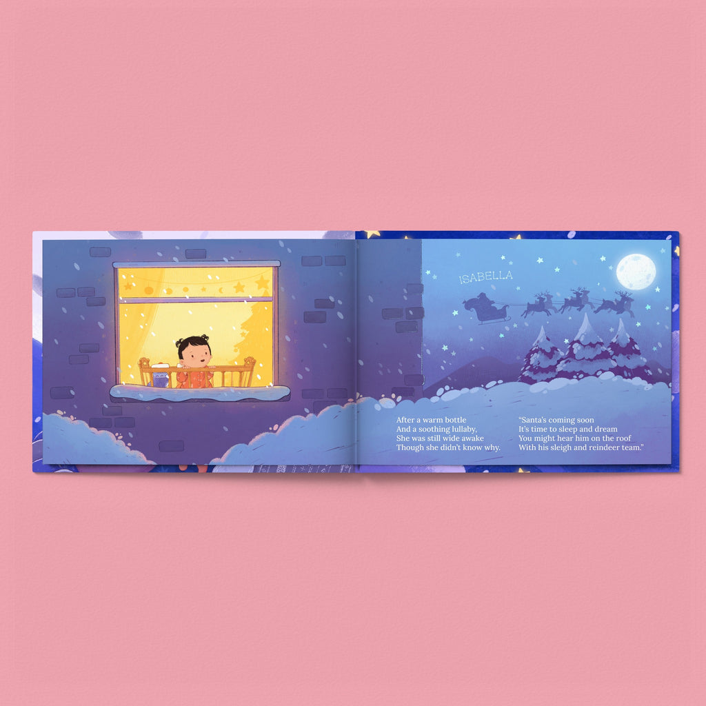 Inside page from Your First Night Before Christmas, a personalized holiday storybook