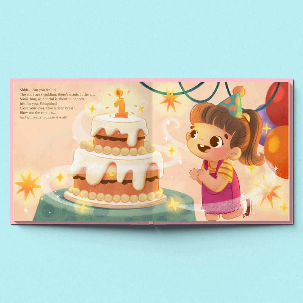Inside page from Happy First Birthday!, a personalized milestone keepsake book
