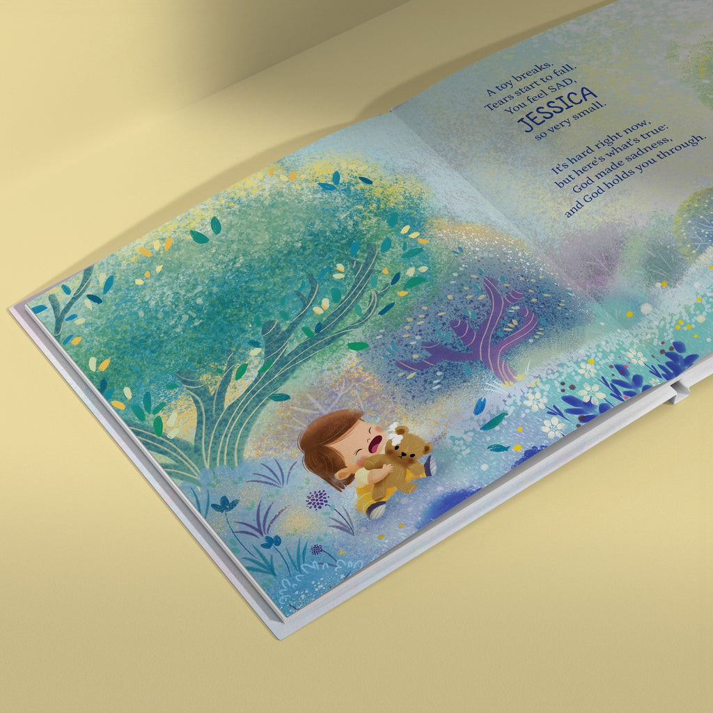Inside page from God Made All Your Feelings, a personalized faith storybook