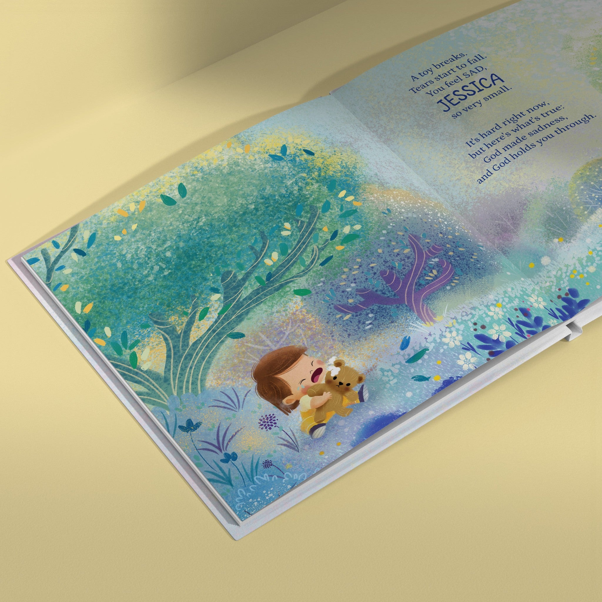 Inside page from God Made All Your Feelings, a personalized faith storybook