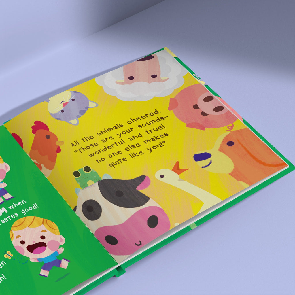 Inside page from I Don't Go Moo!, a personalized illustrated adventure book