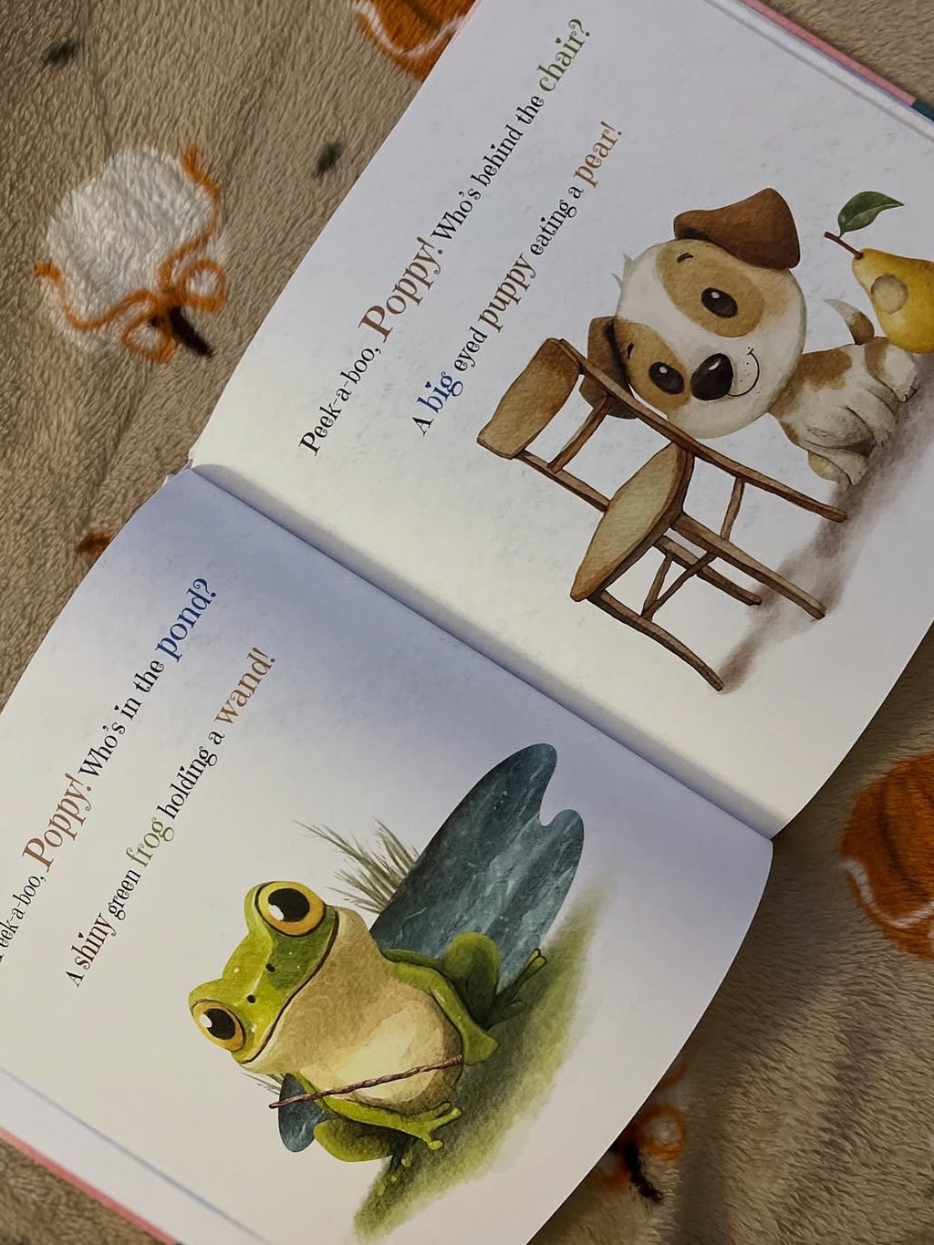 Inside page from Peekaboo Story Book for Baby, a personalized milestone keepsake book