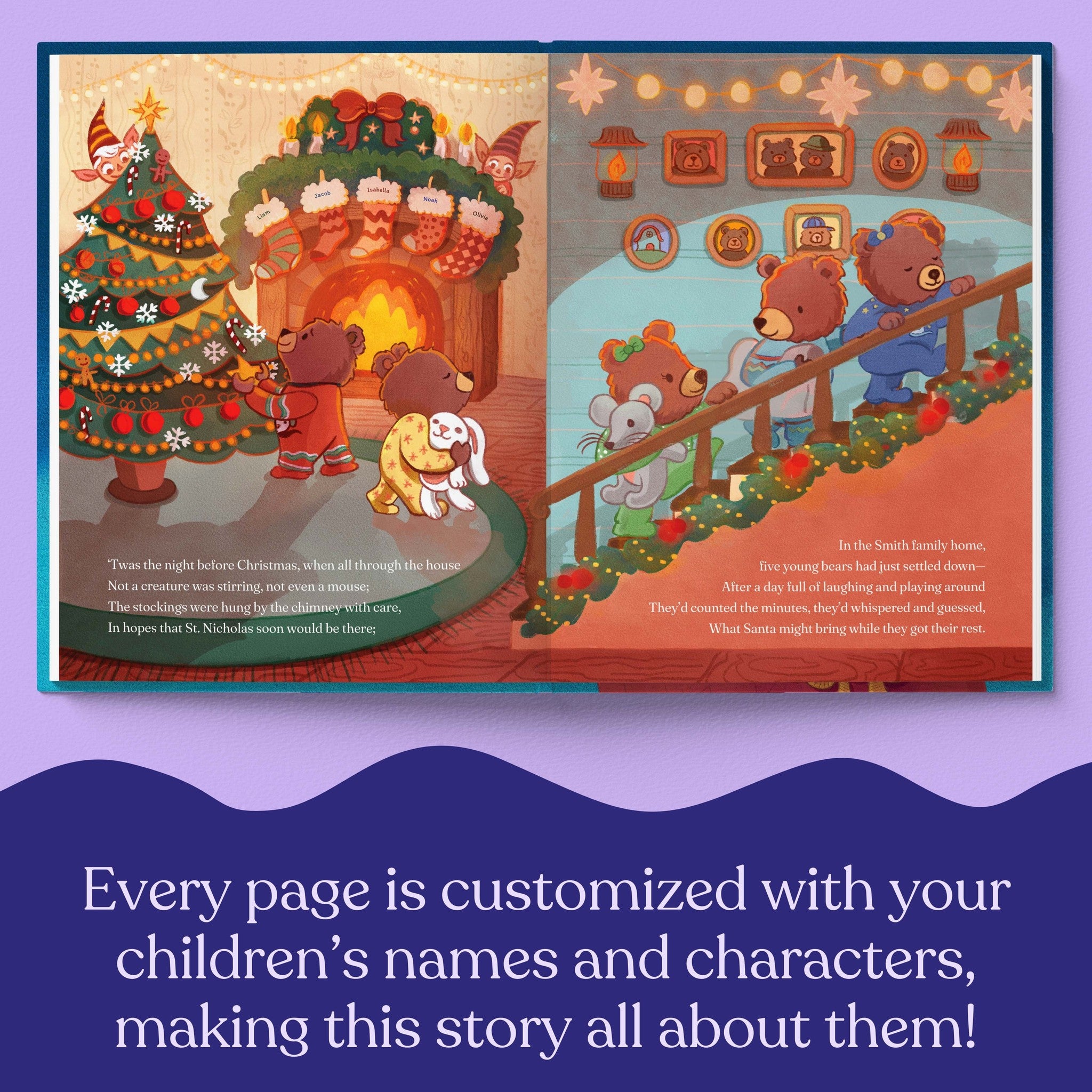 Inside page from Your Family's Night Before Christmas, a personalized holiday storybook