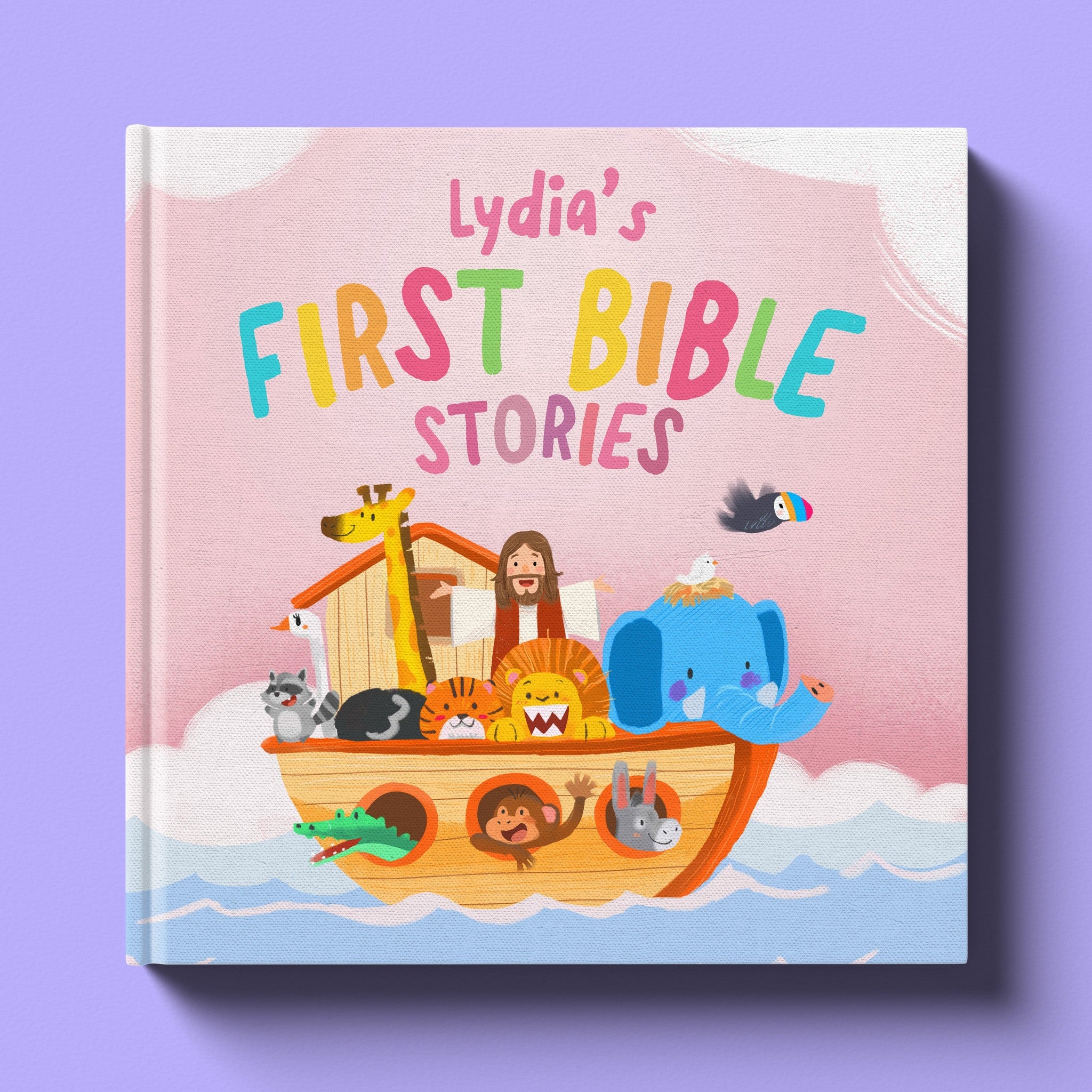 Cover of First Bible Stories Pink, a personalized faith storybook