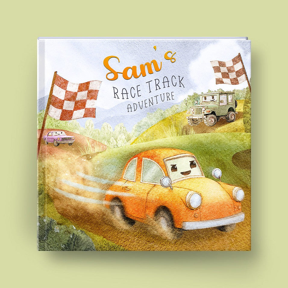 Cover of Race Track Adventure, a personalized illustrated adventure book