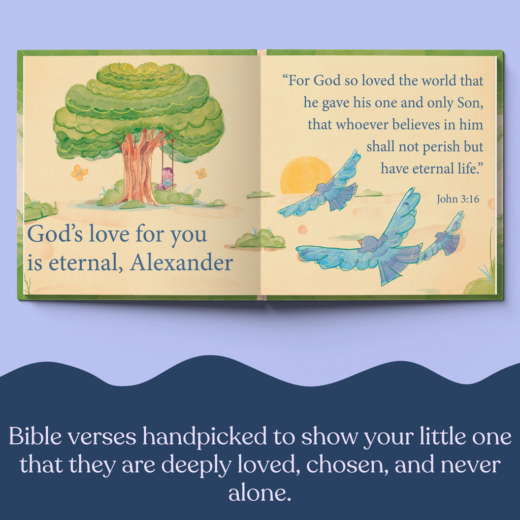 Inside page from God's Promises for You, a personalized faith storybook