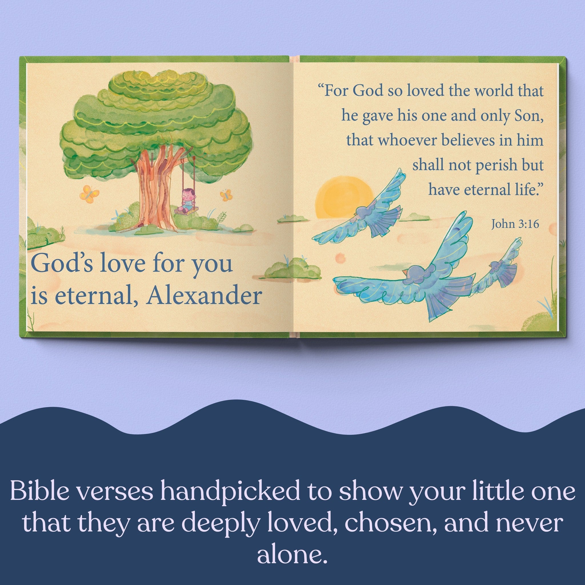 Inside page from God's Promises for You, a personalized faith storybook