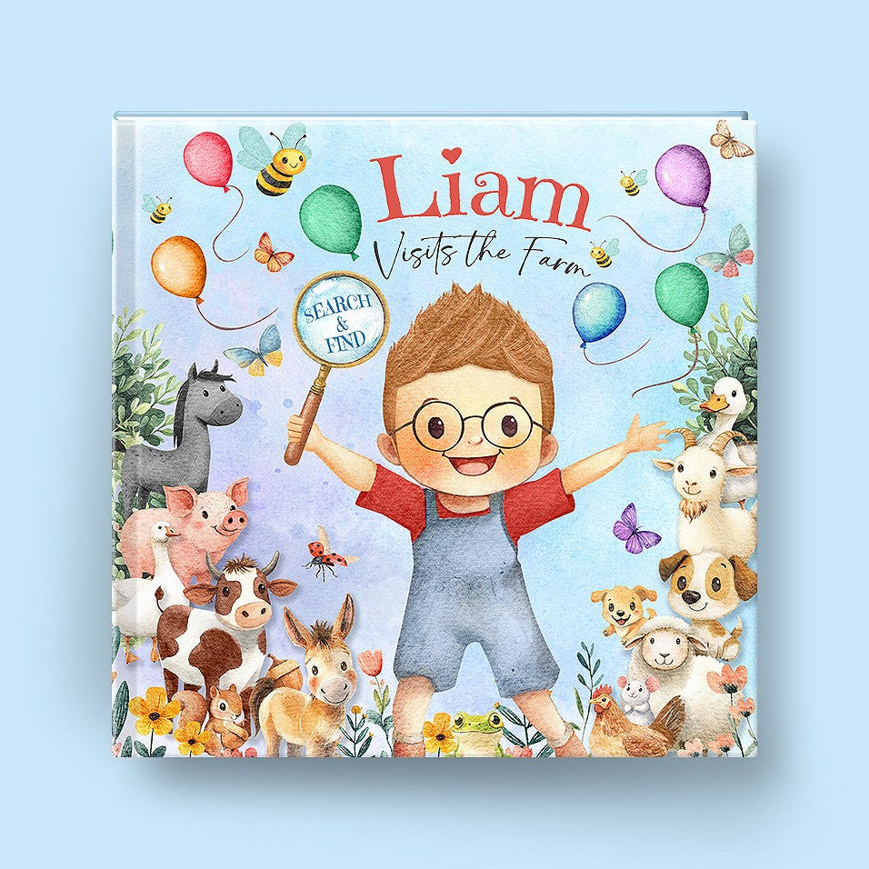 Cover of Visits The Farm - Search and Find, a personalized illustrated adventure book