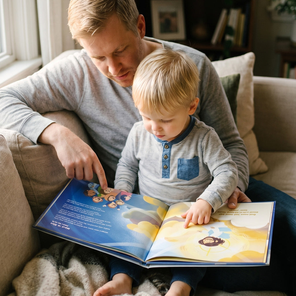 Inside page from First Bible Stories Yellow, a personalized faith storybook