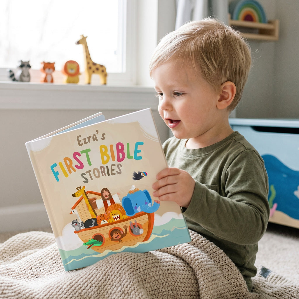 Inside page from First Bible Stories Yellow, a personalized faith storybook