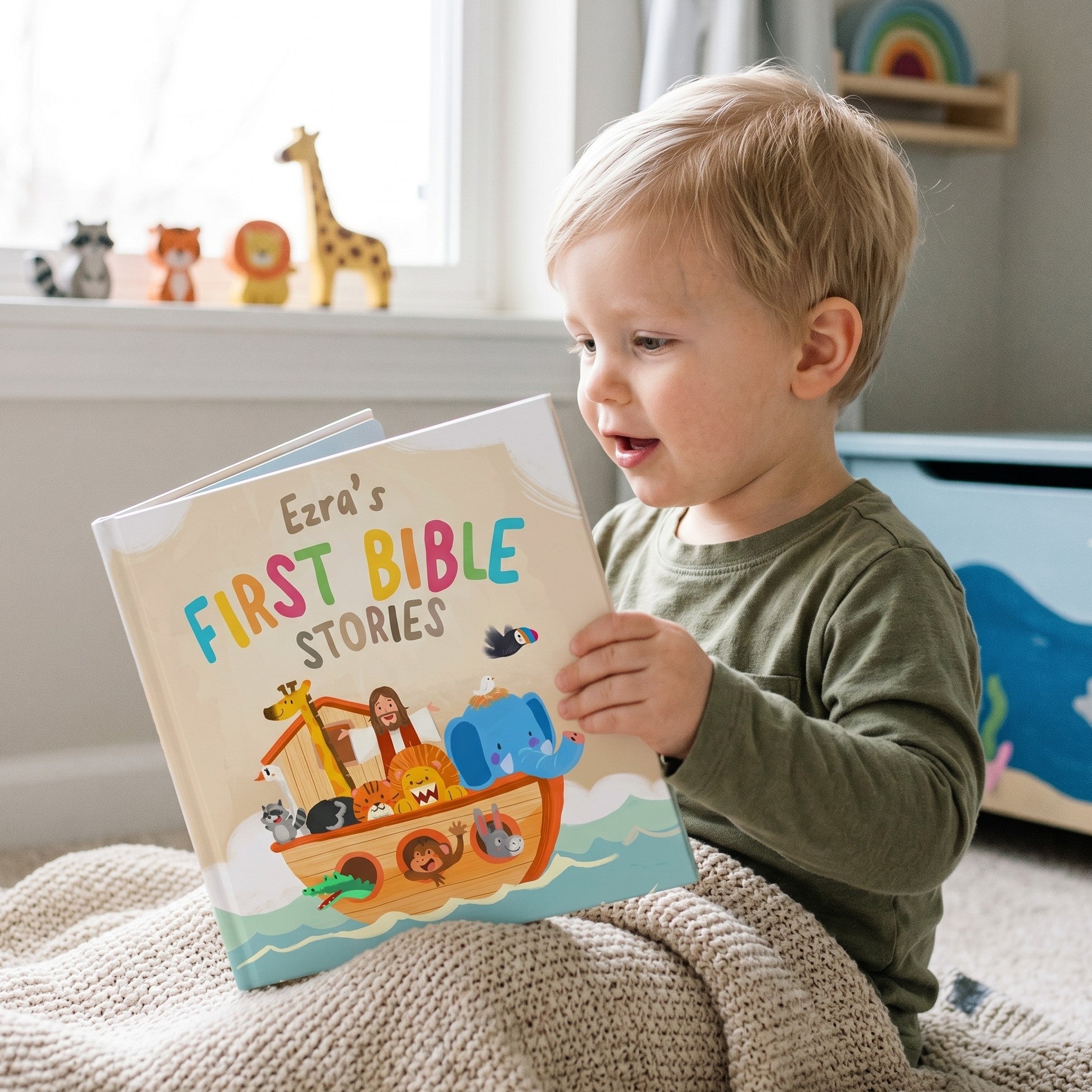 Inside page from First Bible Stories Yellow, a personalized faith storybook