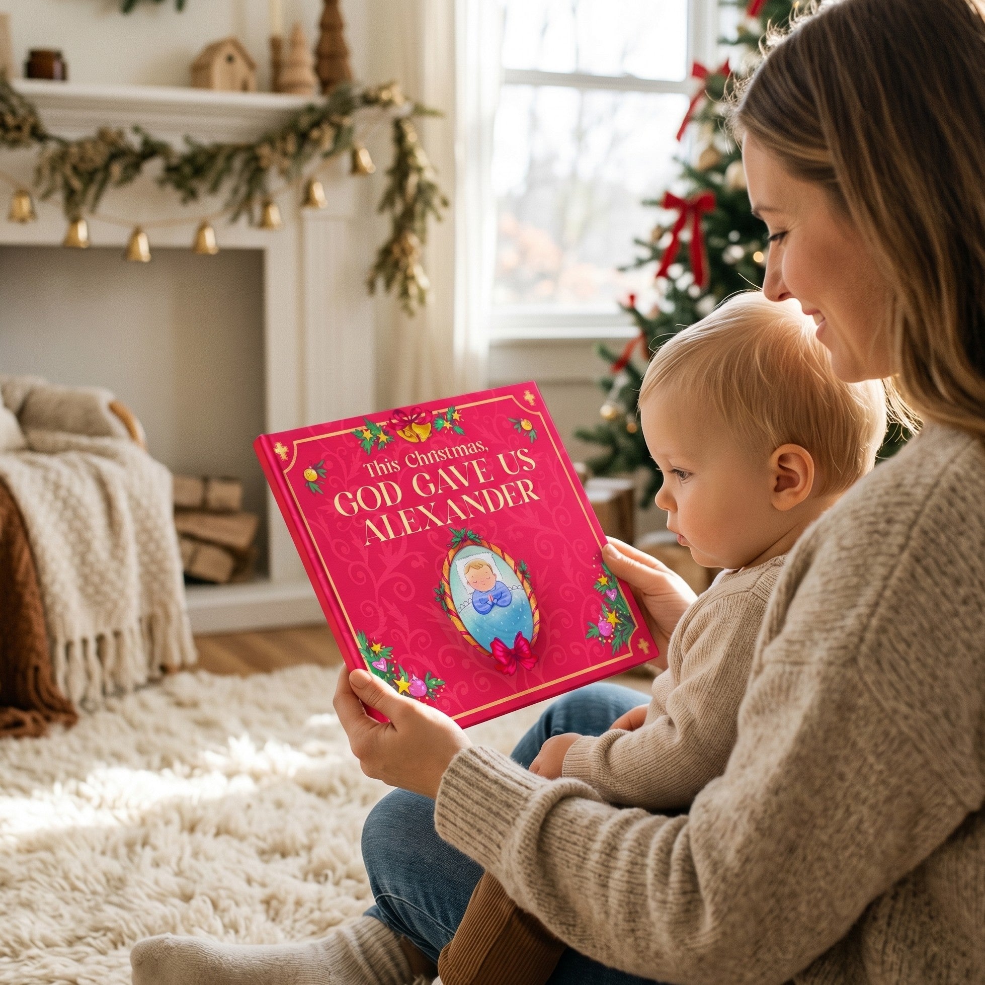 Inside page from This Christmas, God Gave Us You, a personalized holiday storybook