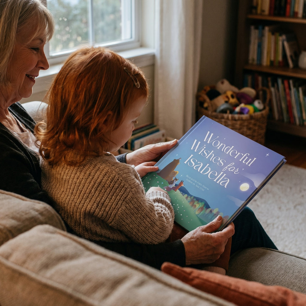 Inside page from Wonderful Wishes for You, a personalized bedtime storybook