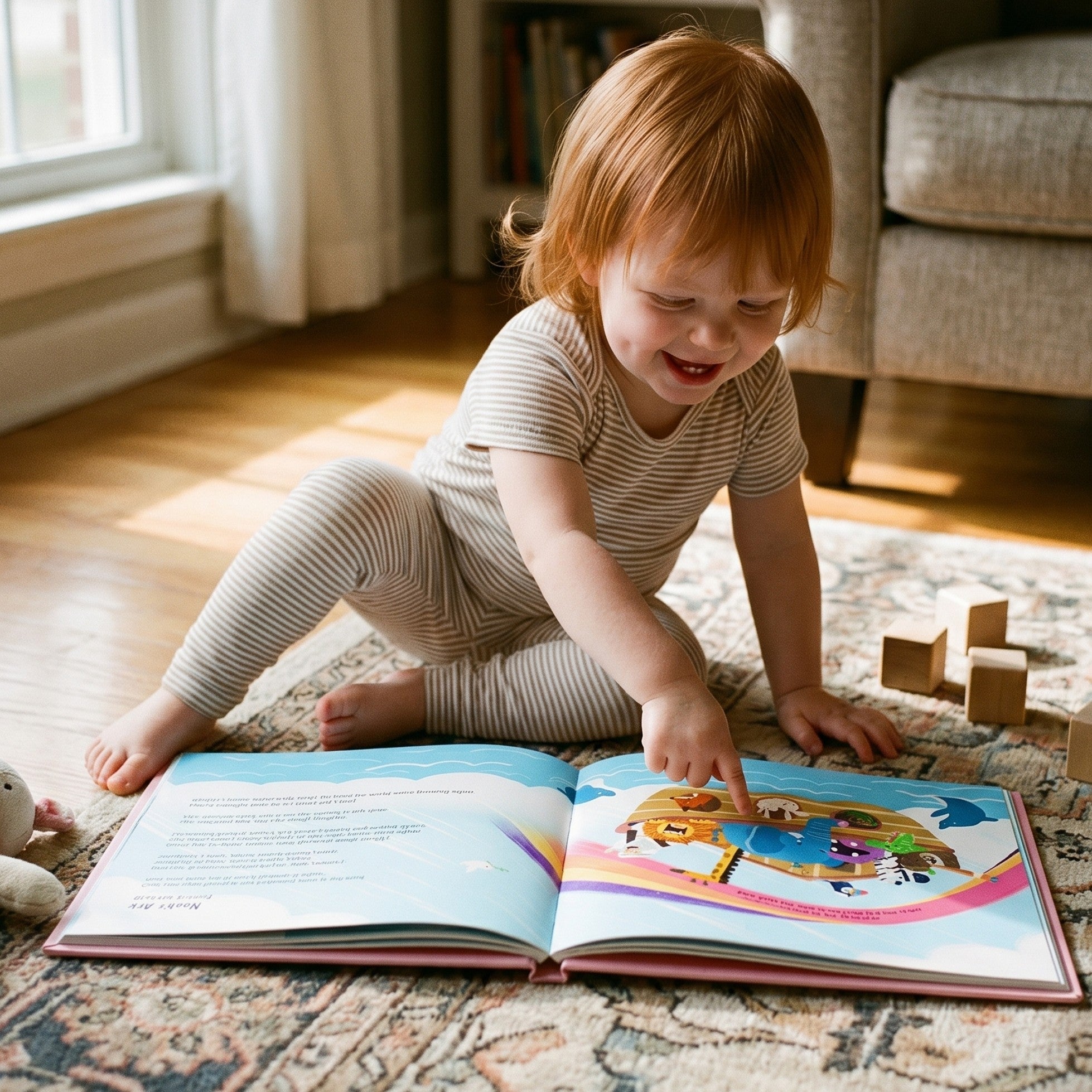 Inside page from First Bible Stories Pink, a personalized faith storybook
