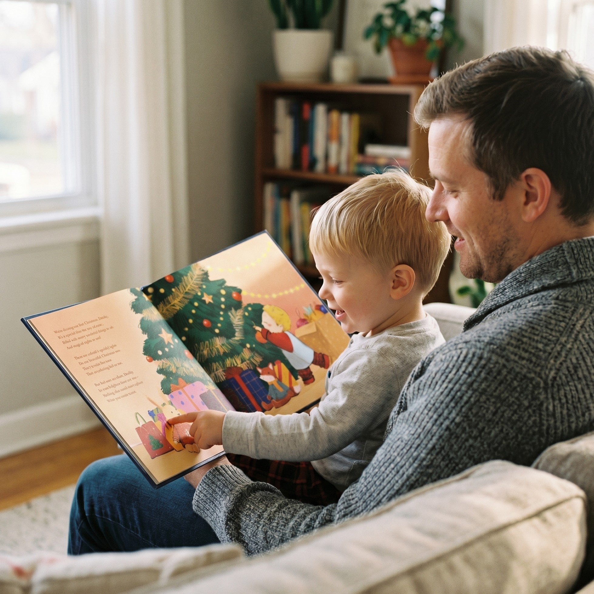 Inside page from On Our First Christmas Daddy, a personalized holiday storybook