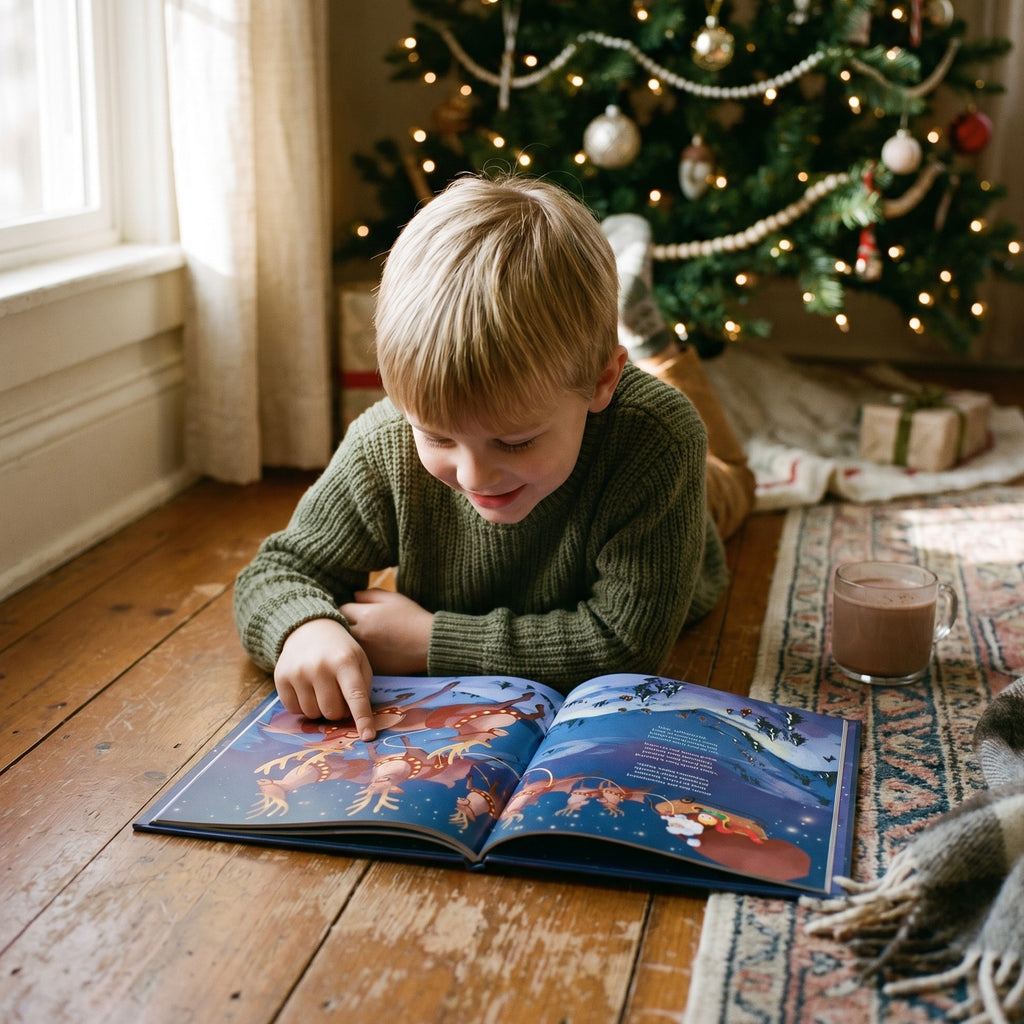 The book held open at a Christmas Eve spread