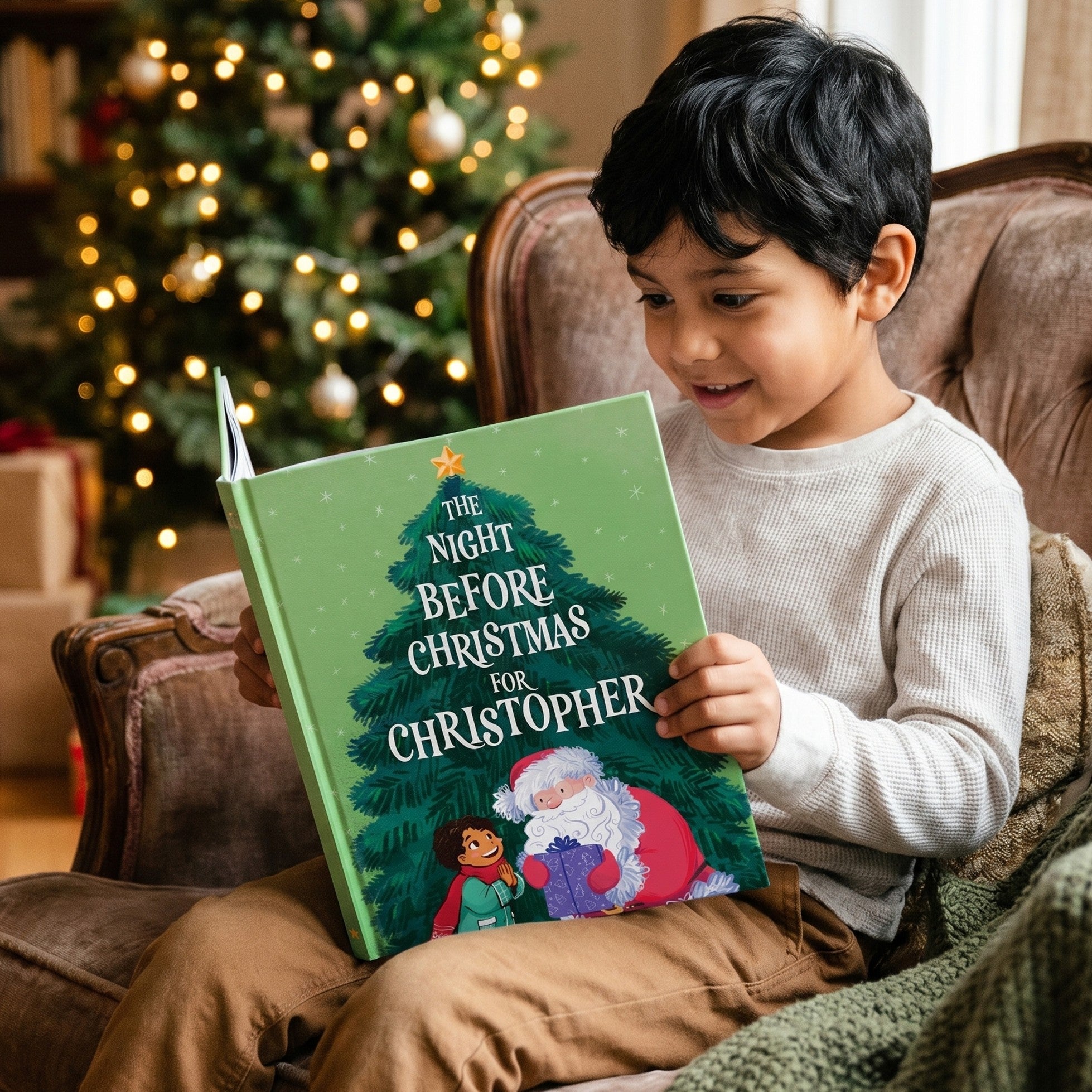 Inside page from The Night Before Christmas, a personalized holiday storybook