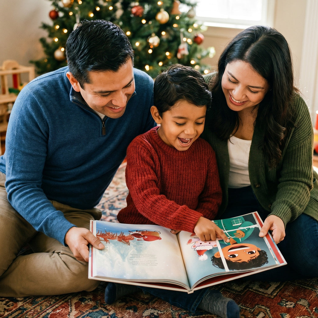 The book held open at a Christmas Eve spread