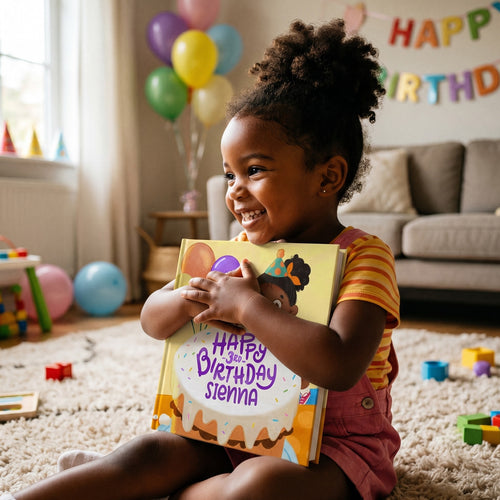 The birthday book held open at an illustrated spread