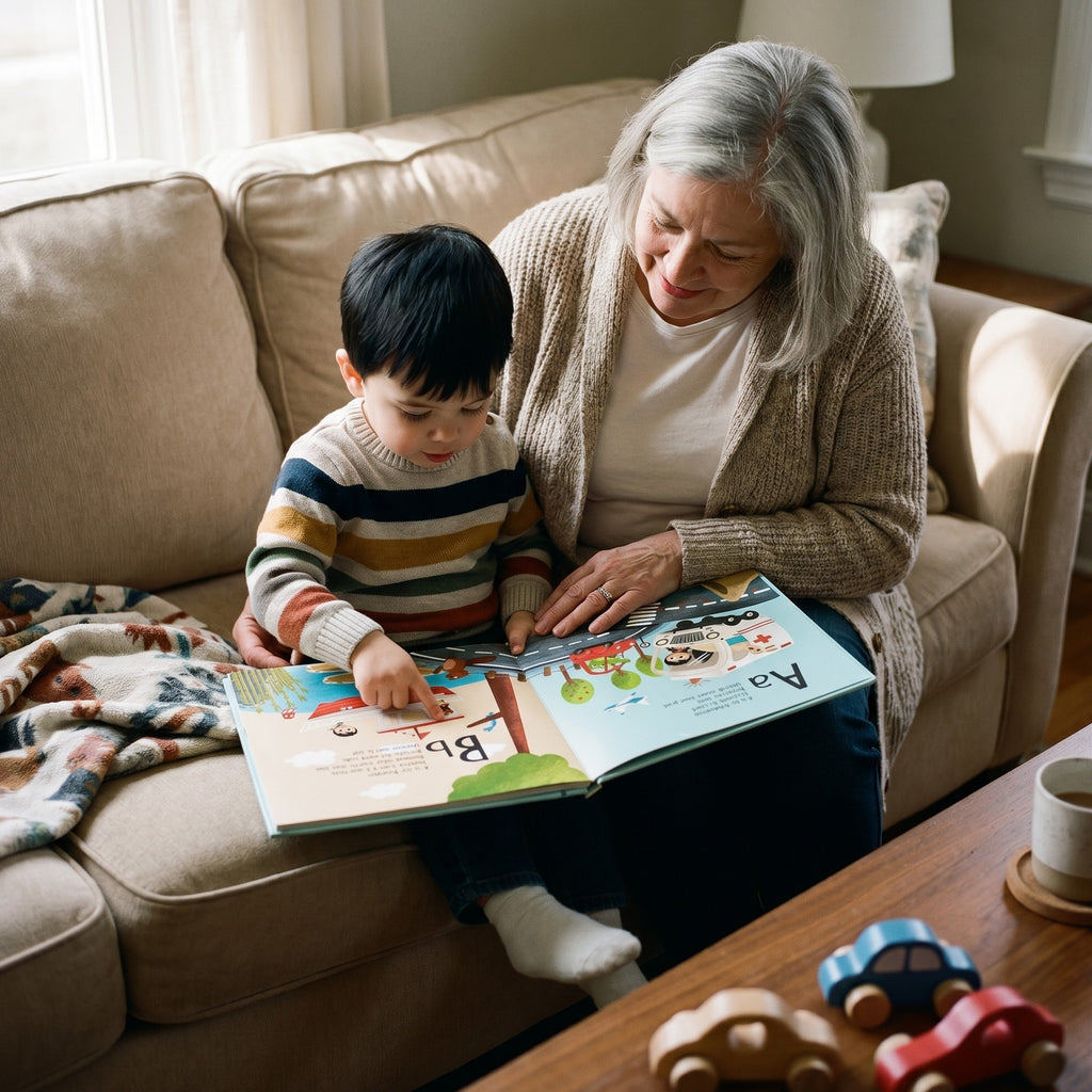 Inside page from ABC Train, a personalized bedtime storybook