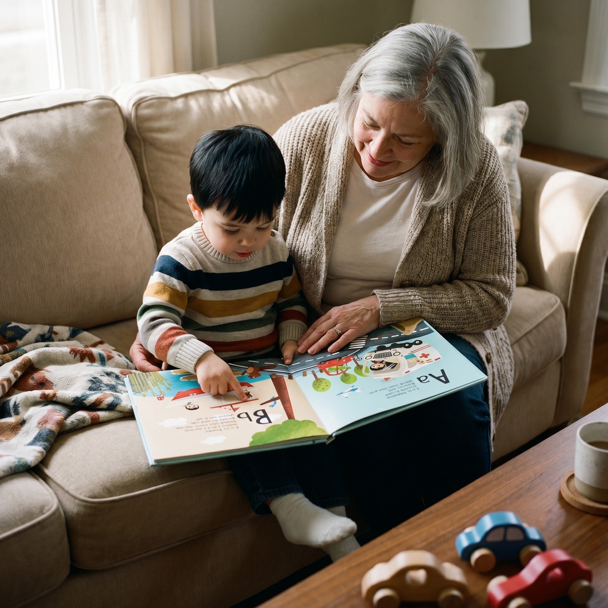 Inside page from ABC Train, a personalized bedtime storybook