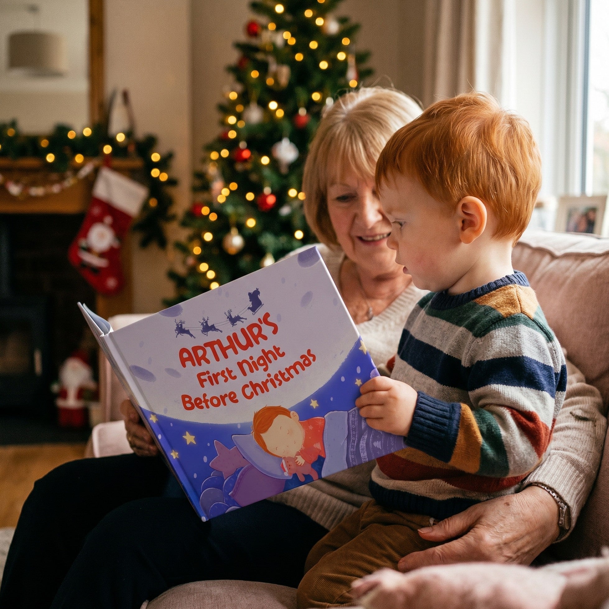 Inside page from Your First Night Before Christmas, a personalized holiday storybook