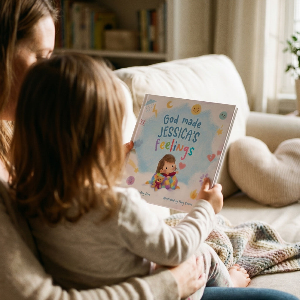 Inside page from God Made All Your Feelings, a personalized faith storybook