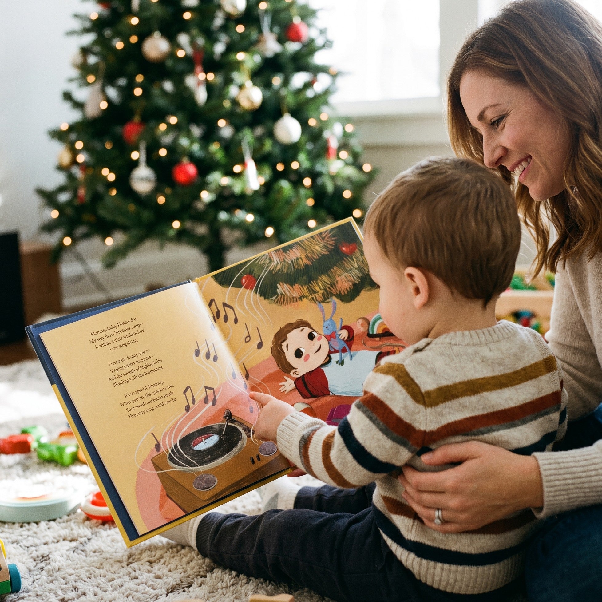 Inside page from On Our First Christmas Mommy, a personalized holiday storybook