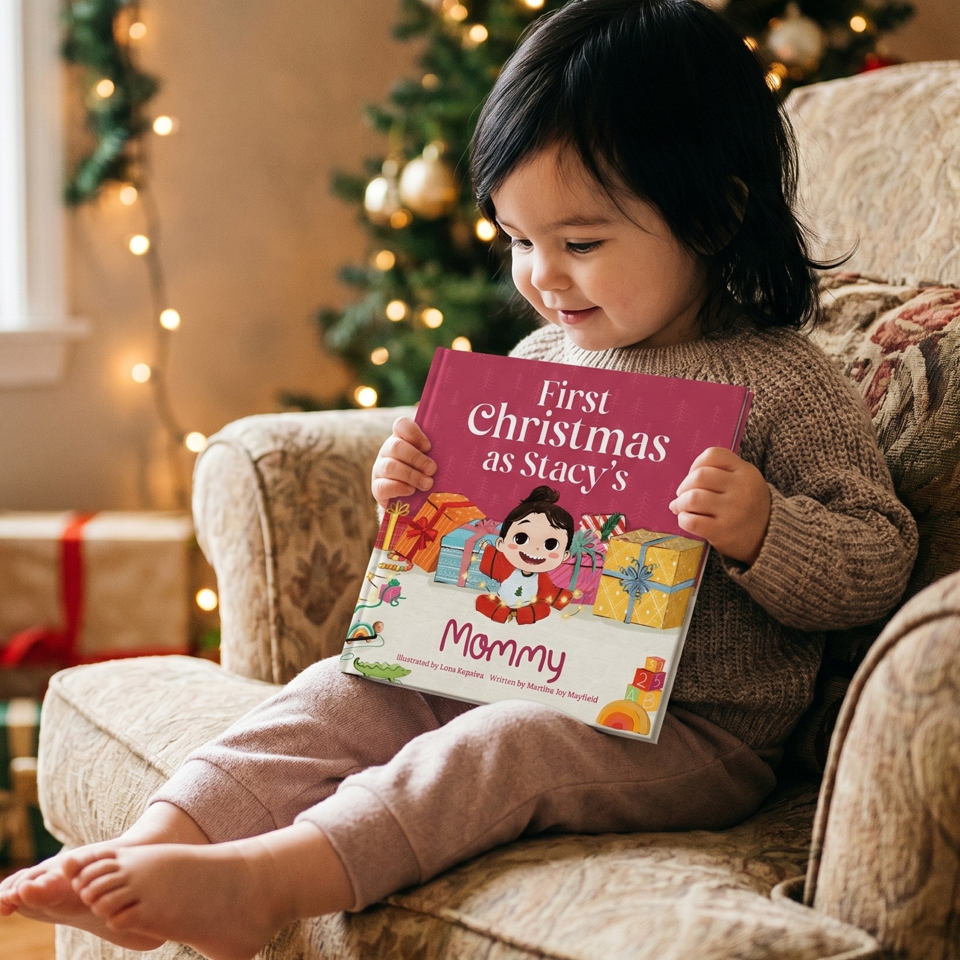 Inside page from First Christmas as Mommy, a personalized holiday storybook