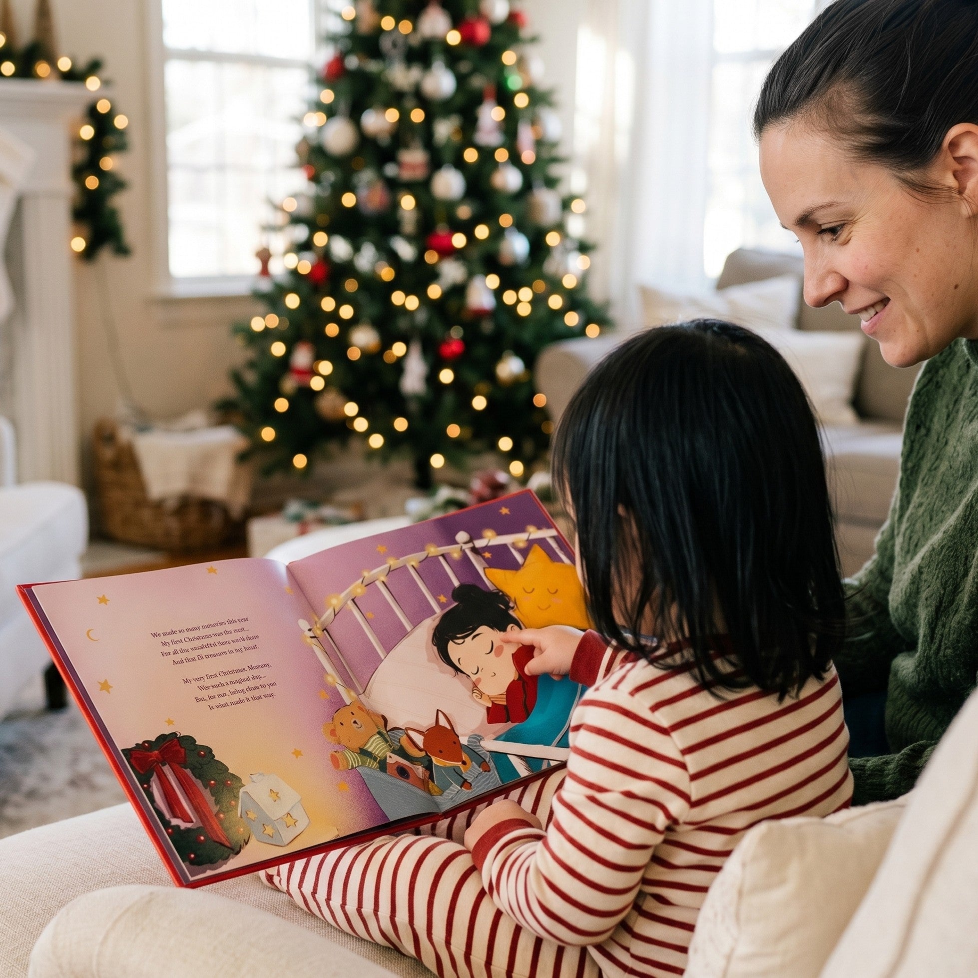 Inside page from First Christmas as Mommy, a personalized holiday storybook