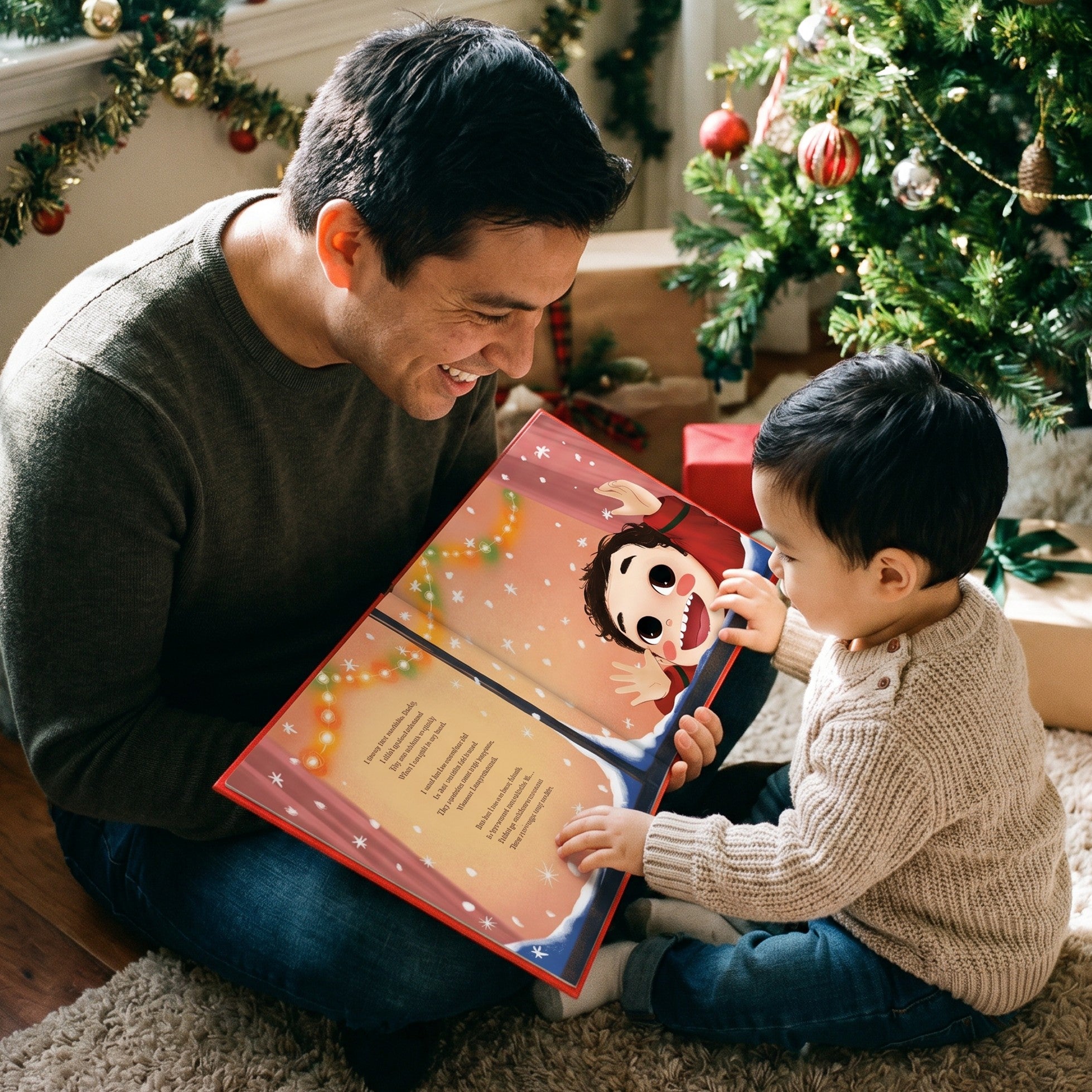 Inside page from First Christmas as Daddy, a personalized holiday storybook